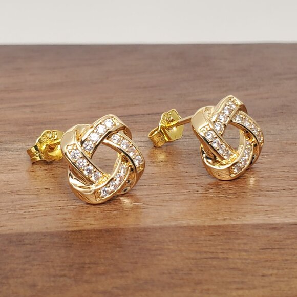 14K Gold Womens Small Twisted Knot 2ct Diamond Earrings New 14K Silver Jewelry - Picture 2 of 4